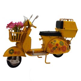Dekoratif Metal Vintage Sepetli Vespa Scooter Motosiklet - Sarı