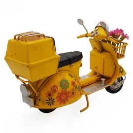 Dekoratif Metal Vintage Sepetli Vespa Scooter Motosiklet - Sarı