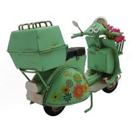 Dekoratif Metal Vintage Sepetli Vespa Scooter - Yeşil