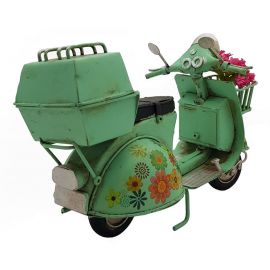 Dekoratif Metal Vintage Sepetli Vespa Scooter Motosiklet - Yeşil