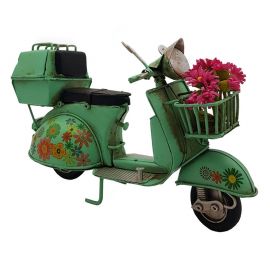 Dekoratif Metal Vintage Sepetli Vespa Scooter Motosiklet - Yeşil