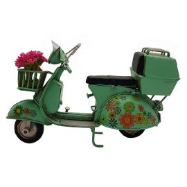 Dekoratif Metal Vintage Sepetli Vespa Scooter Motosiklet - Yeşil
