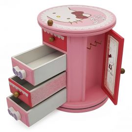 Hello Kitty Temalı Ahşap Çekmeceli - Aynalı - Askılı Döner Takı Kutusu