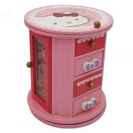 Hello Kitty Temalı Ahşap Çekmeceli - Aynalı - Askılı Döner Takı Kutusu