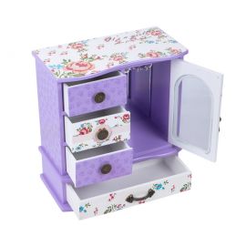 Mor Çiçekli Ahşap Takı Kutusu