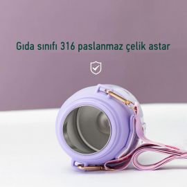 Cute Baby Paslanmaz Çelik Silikonlu 600 ML Askılı Biberon Termos