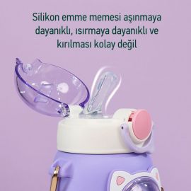 Cute Baby Paslanmaz Çelik Silikonlu 600 ML Askılı Biberon Termos