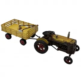 Dekoratif El Yapımı Metal Traktör ve Römork
