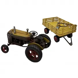 Dekoratif El Yapımı Metal Traktör ve Römork