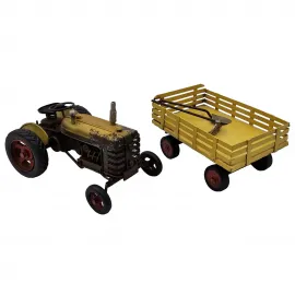 Dekoratif El Yapımı Metal Traktör ve Römork