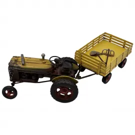 Dekoratif El Yapımı Metal Traktör ve Römork