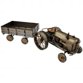 El Yapımı Metal Vintage Römorklu Dekoratif Traktör Maketi