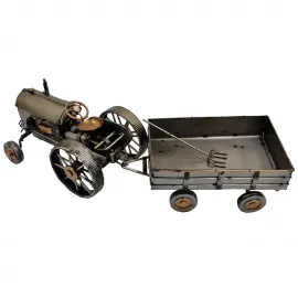 El Yapımı Metal Vintage Römorklu Dekoratif Traktör Maketi