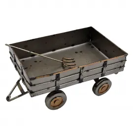 El Yapımı Metal Vintage Römorklu Dekoratif Traktör Maketi