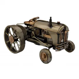 El Yapımı Metal Vintage Römorklu Dekoratif Traktör Maketi