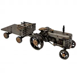 Metal Vintage Dekoratif Traktör ve Römork Maketi - El Yapımı Ev ve Ofis Dekoru