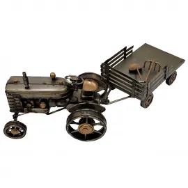 Metal Vintage Dekoratif Traktör ve Römork Maketi - El Yapımı Ev ve Ofis Dekoru