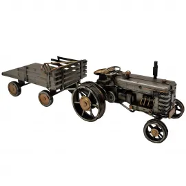 Metal Vintage Dekoratif Traktör ve Römork Maketi - El Yapımı Ev ve Ofis Dekoru