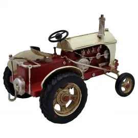 Vintage Metal Kırmızı-Krem Traktör Figürü ve Masaüstü Dekoratif Obje