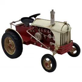 Vintage Metal Kırmızı-Krem Traktör Figürü ve Masaüstü Dekoratif Obje