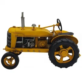 Dekoratif Metal Traktör, El Yapımı Eskitme Sarı Traktör Maketi, Nostaljik Obje ve Tarım Hediyesi