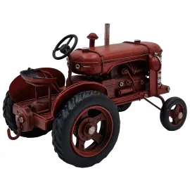 Vintage Metal Kırmızı Dekoratif Traktör Biblo - Dolap Raf Masa Süsü