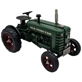 Vintage Yeşil Metal Traktör Modeli El Yapımı Dekoratif Biblo