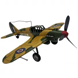 Antik Yeşil Kamuflajlı Metal Dekoratif Uçak Modeli - Vintage Savaş Uçağı Biblo