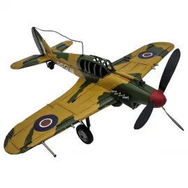 Antik Yeşil Kamuflajlı Metal Dekoratif Uçak Modeli - Vintage Savaş Uçağı Biblo