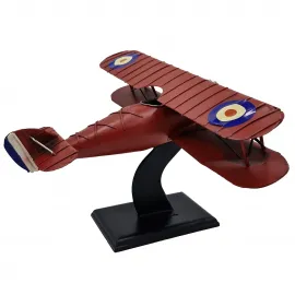 Standlı Nostaljik Kırmızı Dekoratif Savaş Uçağı Maketi - Hediyelik Metal Model