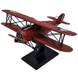 Standlı Nostaljik Kırmızı Dekoratif Savaş Uçağı Maketi - Hediyelik Metal Model