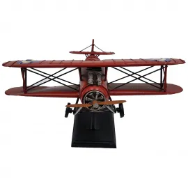 Standlı Nostaljik Kırmızı Dekoratif Savaş Uçağı Maketi - Hediyelik Metal Model