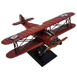 Standlı Nostaljik Kırmızı Dekoratif Savaş Uçağı Maketi - Hediyelik Metal Model