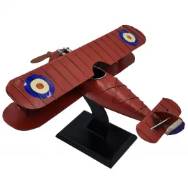 Standlı Nostaljik Kırmızı Dekoratif Savaş Uçağı Maketi - Hediyelik Metal Model