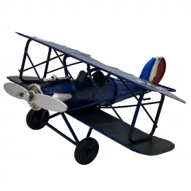 Dekoratif El Yapımı Metal Uçak Modeli - Mavi