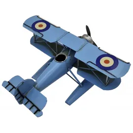 Vintage Mavi Metal Deniz Uçağı Maketi Dekoratif Koleksiyonluk El Yapımı Model