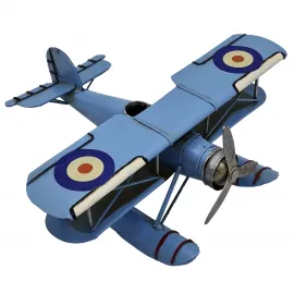 Vintage Mavi Metal Deniz Uçağı Maketi Dekoratif Koleksiyonluk El Yapımı Model