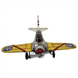 Vintage Sarı Metal Savaş Uçağı Modeli - El Yapımı Dekoratif Uçak Biblo