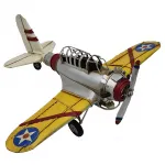 Vintage Sarı Metal Savaş Uçağı Modeli - El Yapımı Dekoratif Uçak Biblo