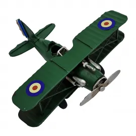 Yeşil Vintage Metal Çift Kanatlı Maket Uçak Dekoru Koleksiyonluk Model