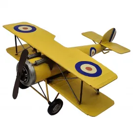 Nostaljik Biplane Dekoratif Uçak Figürü - Sarı Metal Antika Tarzı Uçak Modeli