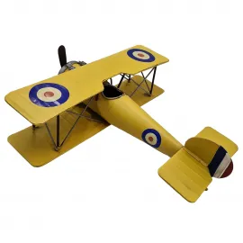 Nostaljik Biplane Dekoratif Uçak Figürü - Sarı Metal Antika Tarzı Uçak Modeli