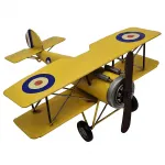 Nostaljik Biplane Dekoratif Uçak Figürü - Sarı Metal Antika Tarzı Uçak Modeli