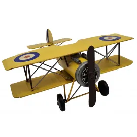 Nostaljik Biplane Dekoratif Uçak Figürü - Sarı Metal Antika Tarzı Uçak Modeli