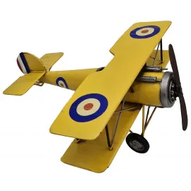 Nostaljik Biplane Dekoratif Uçak Figürü - Sarı Metal Antika Tarzı Uçak Modeli