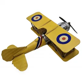 Gökyüzünün Nostaljik Ruhu: El Yapımı Sarı Metal Dekoratif Biplane Uçak Maketi