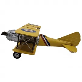Gökyüzünün Nostaljik Ruhu: El Yapımı Sarı Metal Dekoratif Biplane Uçak Maketi