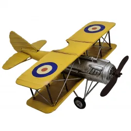 Gökyüzünün Nostaljik Ruhu: El Yapımı Sarı Metal Dekoratif Biplane Uçak Maketi