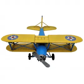 Gökyüzünün İki Rengi: Büyük Boy El Yapımı Mavi-Sarı Biplane Dekoratif Uçak Modeli
