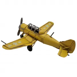Vintage Sarı Metal Maket Uçak - Dekoratif Koleksiyon Model